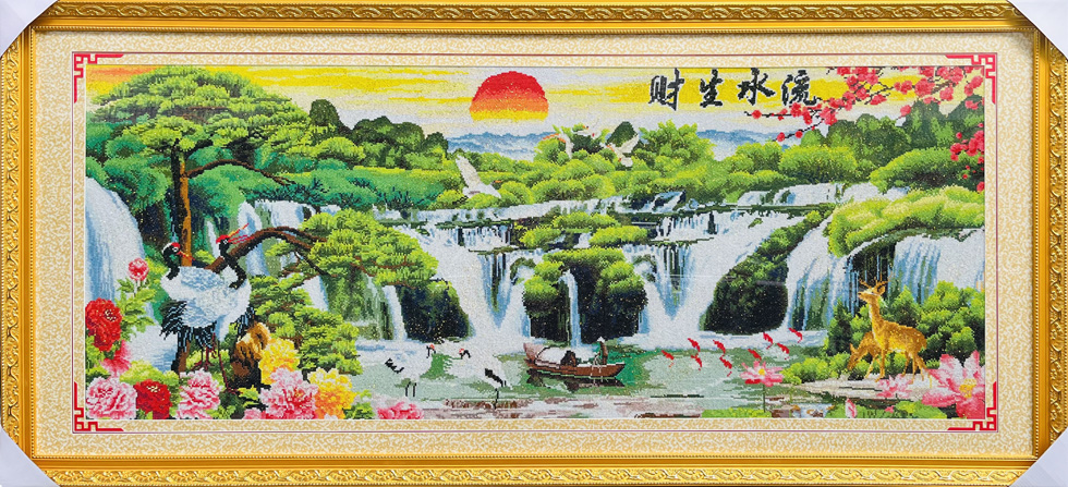 流水生财蒸蒸日上迎客松图片